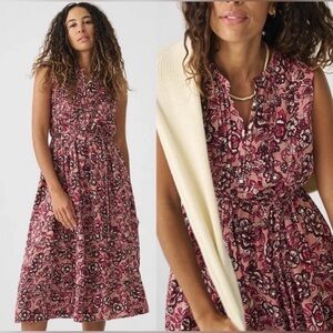 NWOT Faherty Isha Linen Blend Pin Tuck Midi Dress Small Rose Desert Floral